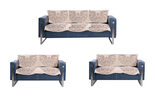 Image of Premium Chenille Woven Anti-Slip 7 Seater Sofa Cover | L-Shape Sofa Seat Protector for Living Room | Durable & Stylish Slipcover - Beige - Phoolkari