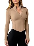 AVGO Lightweight Jacket Women Crop Long Sleeve Workout Tops Full Zip Up Gym Track Sweaters Running Jackets for Women (Cream Coffee, M)