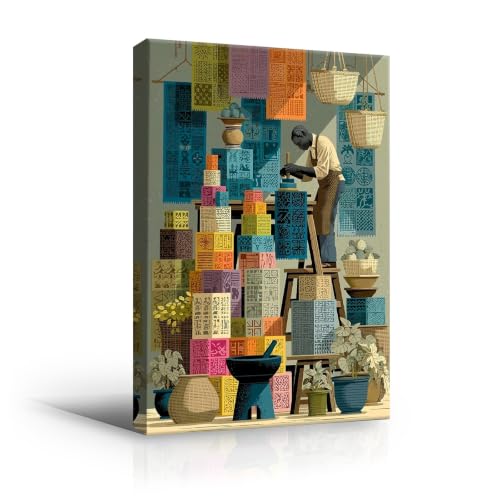 Pottery Shop Interior Wall Art, Modern Eclectic Illustration Canvas Print,