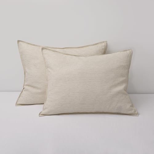 CHUFFED 100% French Linen Pillow Cases Standrad Size Set of 2, Stone Washed Flax Pillow Shams with Zipper Closure - Breathable & Cooling for Hot Sleepers,20x26 Inches,Brown Stripe