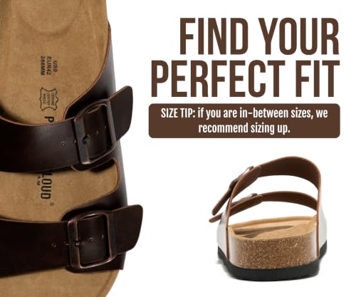 Image of Project Cloud Mens Sandals 100% Genuine Leather - Memory Foam Insole & Cork Footbed Slides for Men Footwear - Non-Slip Summer Sandals for Men & Lightweight Mens Slides (Heritage)