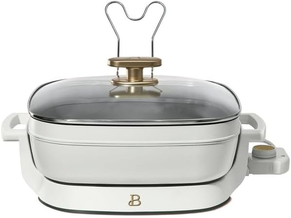 5 In 1 Electric Skillet - Expandable Up To 7 Qt With Glass Lid, White Icing By Drew Barrymore, Dishwasher Safe, Shatter Resistant, Tempered Glass Lid With Steam Vent