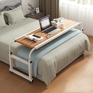Mesa ajustable para cama con ruedas frenables, altura ajustable de 65 a 95 cm, ideal para uso con laptop en cama, sala de estar, oficina y dormitorio