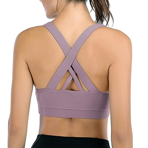 Image of Sports Bras for Women High Impact Support for Yoga Gym Running Workout Fitness Strappy Sports Bra with Padded Removable Cups, Purple, X-Small