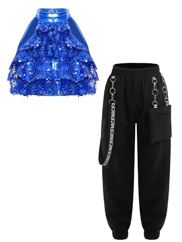 Ensemble de danse haut de gamme avec crop top fini sequins et pantalon