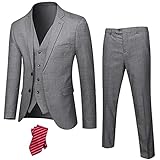 YND Men's Slim Fit 2 Button 3 Piece Suit Set, Blazer Jacket Vest Pants and Tie, Solid Wedding Dress...