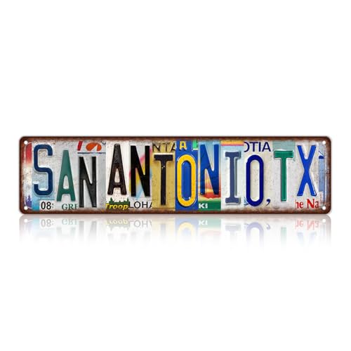TREEPERI Vintage City Street Sign San Antonio,TX Wall Decor Metal Tin Signs for Bar Home Bedroom Garage