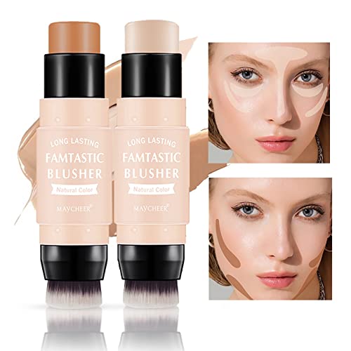 3 Pcs Contour Highlighter Blush Sticks With Brush, Shades With Highlighter & Bronzer Pen & Cream Blush, Waterproof, Longwear Makeup #TOP1