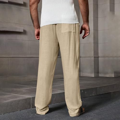 Linen Pants Men 2025 Summer Beach Pants Drawstring Casual Pant Slim Fit Lightweight Baggy Linen Joggers with Pockets4