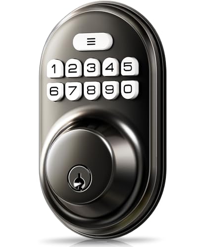 Veise Keyless Entry Door Lock, Electronic Keypad Deadbolt, Keyed Entry, Auto Lock, Anti-Peeking Password, Back Lit & Easy Installation Design, Matte Black