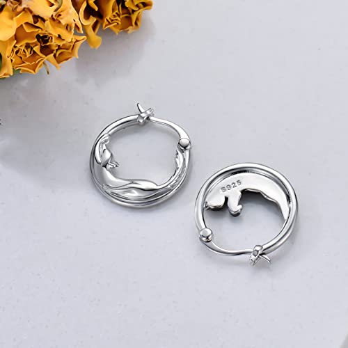 Toupop Cat Gifts For Cat Lovers Cat Hoop Earrings For Women Girls 925 Sterling Silver Asymmetric Cat Earrings Jewelry For Daughter Birthday Graduation Gifts #TOP2