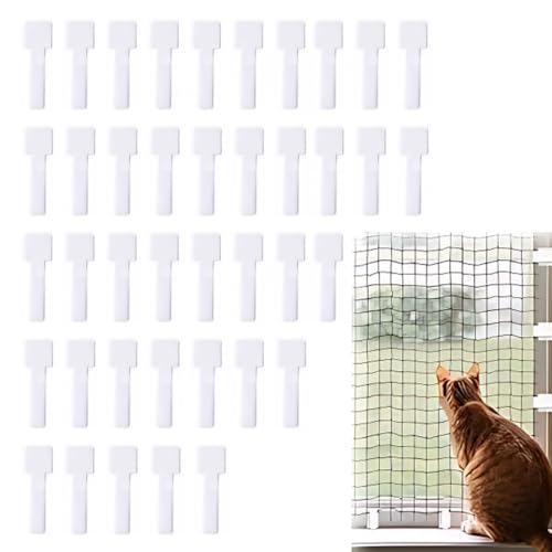 40 Pezzi Gancio Adesivo per Esterni, Rete di Protezione per Gatti all'aperto per Balconi Senza Foratura, Rete per Gatti, Ganci Adesivi per Gatti sul Balcone(Senza rete per gatti)