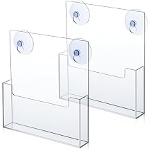 2 Pcs Acrylic Brochure Holder with Suction Cups Wall Mount 11 x 8.5 inch Window Clear Plastic Pamphlet Organizer Flyer Display Rack for Trifold Page Booklet Sticker Marketing Office Retail Shop