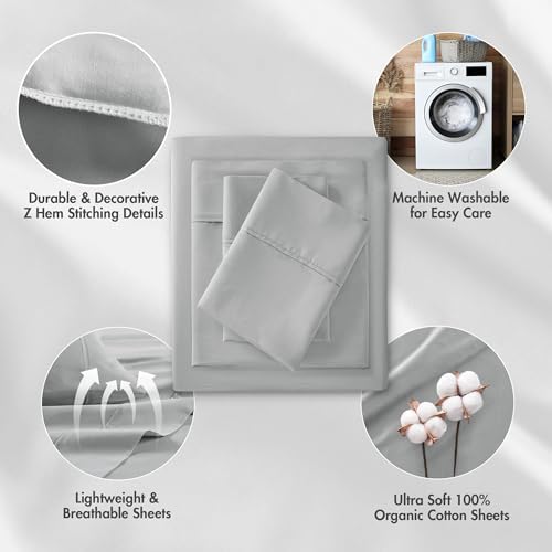 Madison Park Organic Cotton Sheet Soft & Breathable 300TC Cotton Sheets, Elastic Deep Pocket Sheet Set Fits Up to 18" Mattress, All Seasons, Lightweight, 100% Cotton Bed Sheets, Queen Taupe 4 Piece - Thumbnail 4