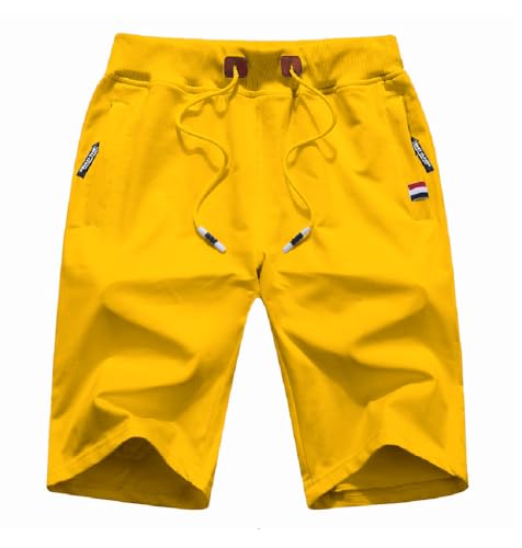 MO GOOD Mens Casual Shorts Workout Fashion Comfy Shorts Breathable Big and Tall Shorts (Yellow US (30-31))