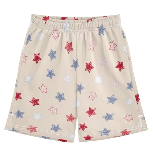 Colorful Stars Athletic Shorts with Zipper Pockets, Youth Boys Athletic Running Shorts for Summer
