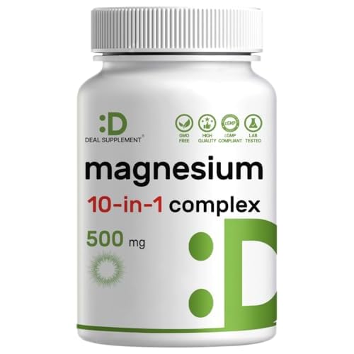 Magnesium Complex 500mg, 240 Veggie Capsules β 10-in-1 Glycinate, Citrate, Malate, Oxide, & More β 100% Chelated for Easy Absorption β Essential Mineral Supplement β Non-GMO 240 Count (Pack