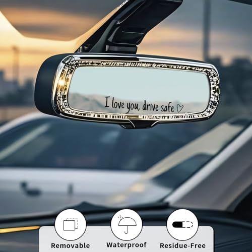 Image of 4X I Love You Drive Safe Mirror Sticker, Cute Car Stickers for Women, Valentine's Day Gift for Her, Drive Safe Car Decals for Rearview Mirror (Black)