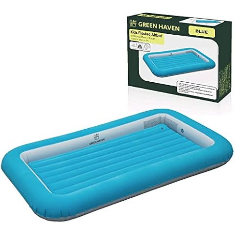 Green Haven Blow Up Kids Single Airbed - Waterproof Kids Camping Bed | Easy to Inflate Toddler Camping Bed | Lightweight Quick Inflatable Travel Bed for Kids | Kids Blow Up Bed | 152 x 89 x 17.5cm Cover