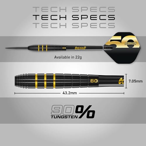 RED DRAGON DARTS - 50 Year Anniversary Player Edition - Luke Humphries 'Coolhand' 22g - Professional Steel Tip 90% Tungsten Darts Set - Includes Dart Flights & Dart Stems (Shafts) - Image 4