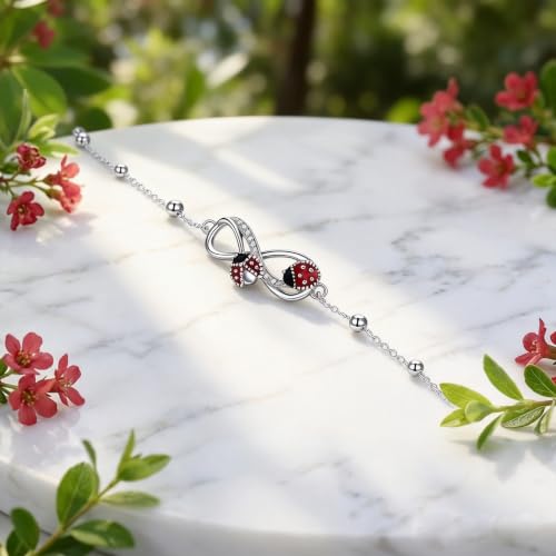 Image of POPLYKE Ladybug /Dragonfly /Bee /Paw Bracelet for Women Sterling SIlver Bracelet /Anklet Jewelry Gift for Women