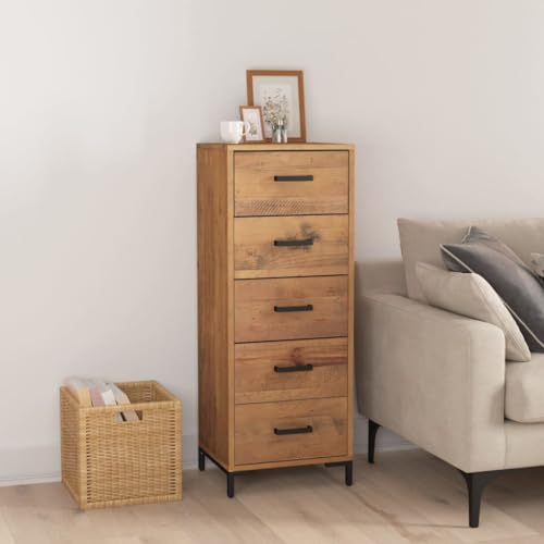 Ordellia Cajonera Tallboy de madera maciza de pino, 42 x 35 x 110 cm, con cajones, patas de metal, estilo vintage, espacio de almacenamiento para pasillo, dormitorio, oficina