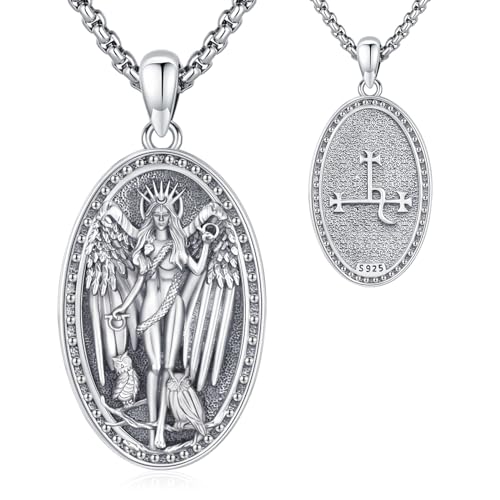 Pentagram Necklace Sterling Silver Triple Moon Goddess/Celtic Knot Witches Knot/Ankh/Sun and Moon/Hecate/Lilith/Santa Muerte/Tetragrammaton Pendant Necklace Pagan Wiccan Magic Egyptian Amulet Jewelry for Women Men