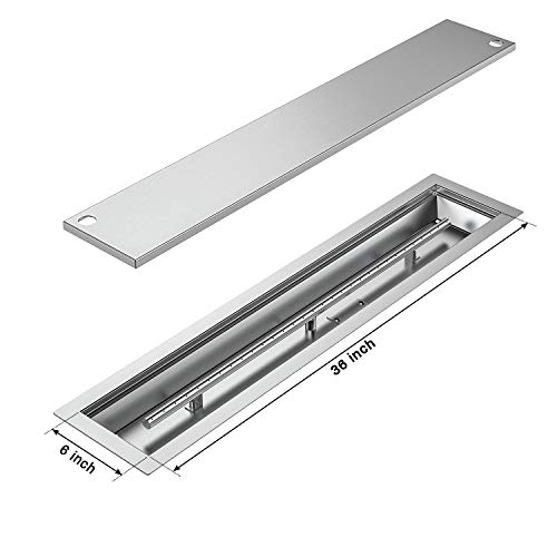 Skyflame Linear Stainless Steel Drop-In Fire Pit Pan and Burner with Burner Cover, 36 by 6-Inch