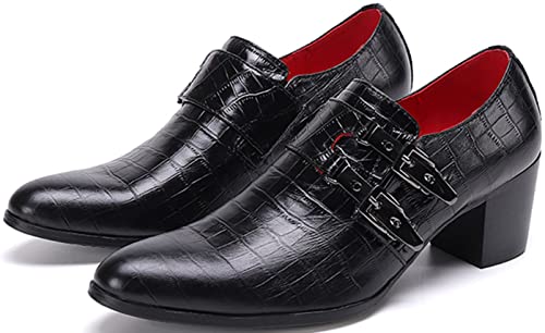 Santimon Mens Loafers Casual Dress Slip On Double Buckles Shoes Genuine Leather Fashion Party Pump Prom Tuxedo Ballroom Singer Bar Disco Mocassins Western Cowboy Heels Shoes for Men