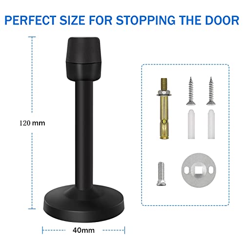 Door Stop, 5 Inch Long Door Stopper, Black Wall Mount Doorstops Stainless Steel Solid Rigid, No Odor Rubber Tip, Heavy Duty Rubber Door Stop Brushed Satin Door Holder Wall Protector #TOP2