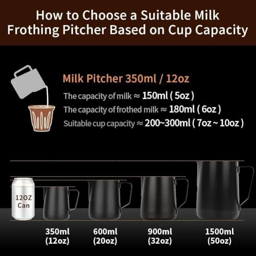 Image of watchget 12oz Milk Frothing Pitcher Stainless Steel Espresso Steaming Jug | Internal Scale, Milk Coffee Cappuccino Latte Art Barista Steam Pitchers,Barista Coffee Bar Accessories, 350ml, Creamy White