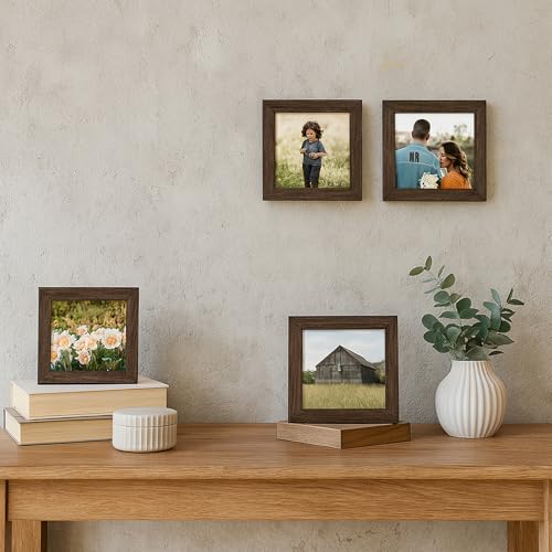 6x6 Oak Wood Picture Frame - Minimalist 6x6 Picture Frame, 6"x6" Frame Wood, Natural Solid Wooden Picture Frames for Wall Art Photo and Prints(1 Pack, Walnut)