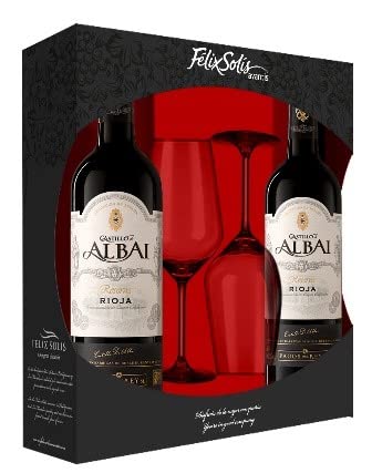 Estuche de Cartón 2 bot. C. Albai Reserva + 2 Copas