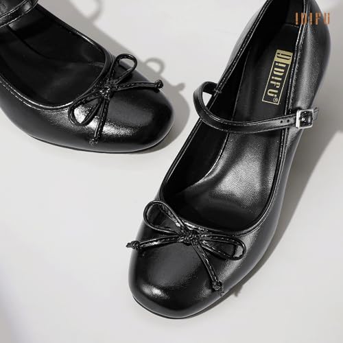 Image of IDIFU IN2 Mary Janes for Women Closed Toe Block Heels Cute Bow Dress Shoes