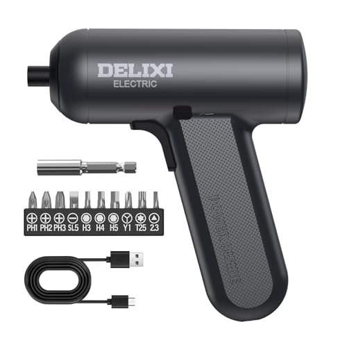 Image of DELIXI Cordless Electric Screwdriver 4V Mini Cordless Drill Set with 1500mAh Battery, 5N.m Electric Torque, Rechargeable Electric Screwdriver with 10 Bits & 2.36" Extension Bar