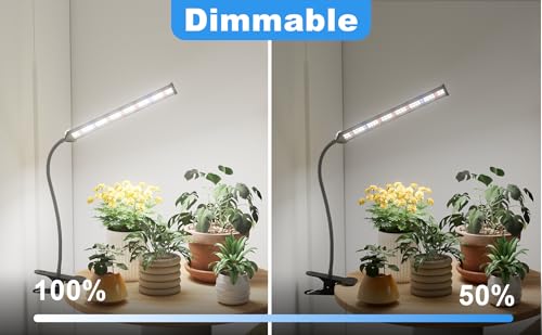 GooingTop Grow Light for Indoor Plants Growing,5000K White Full Spectrum Gooseneck Plant Lamp with Red Blue LED Clip Desk for Pot Plant Seed Starting,Dimmable with Auto Timer