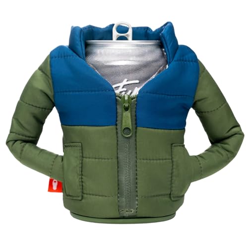 Puffin The Puffy Jacket Insulated Can Cooler - Olive Green & Sailor Blue