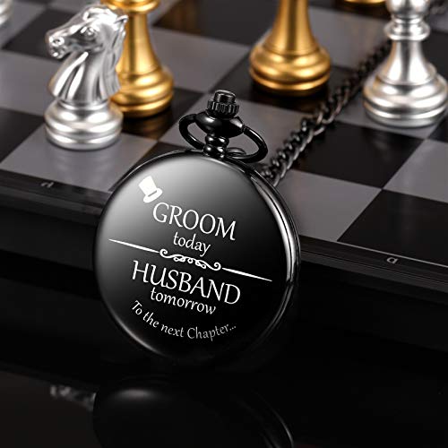 Image of TREEWETO Mens Engraved Pocket Watch Gifts for The Groom from Bride Pocket Watches Wedding Gift for Groom Husband Man on Wedding Day