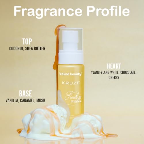Image of BAKED BEAUTY Kruze French Vanilla Perfume Body Mist | Refreshing Long Lasting Tropical Fragrance|Double Duty Mist For Hair & Body| Travel-Friendly Perfume Body Spray for Women- 100ml