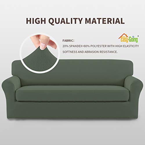 Image of Easy-Going 2 Pieces Stretch Couch Sofa Slipcover Washable | Spandex Soft Fitted Sofa Couch Cover for Sofa Furniture Protector with Bottom Kids,Pet Dog Greyish Green