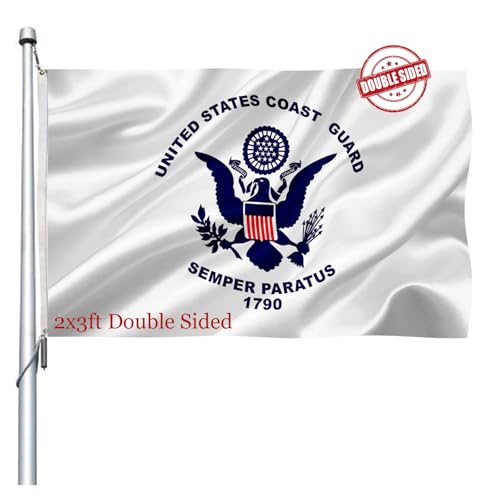 US Coast Guard Flag 2x3 Outdoor Double Sided - Heavy Duty USCG Military Flags -United State Coast Guard Flags Banner with 2 Brass Grommets 4 Rows Stitched