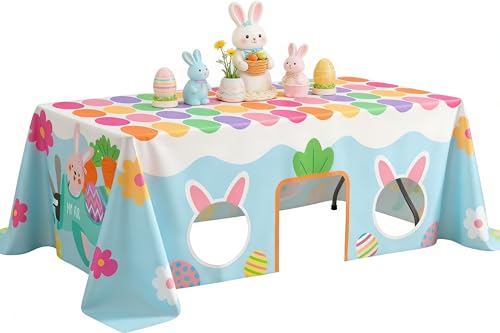 QIONG MENG Easter Tablecloth Bunny Eggs Playhouse 118x91 Inch Large