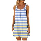 Vestidos de verano para mujer, elegantes vestidos de playa con cuello redondo, cortos, sin mangas, plisados, para playa, casual, sueltos, a rayas, vestidos de verano para vacaciones, 27 azul cielo,