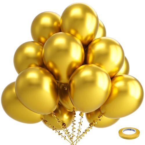 Kelfara Gold Balloons Party Balloons 100Pcs 12 Inch Metallic Chrome Gold Latex Balloons for Christmas New Years Eve Birthday Engagement Anniversary Gold Theme Party Decorations 2026