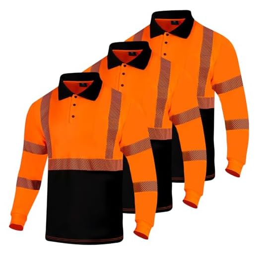 VENDACE 3 Pcs Hi Vis Safety Reflective Long Sleeve Polo Shirts for Men ANSI Class 3 High Visibility Construction Work Shirts