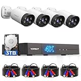 VORGUT 4K Wired Security Camera System, 8CH 8MP Lite DVR with 3TB HDD, 4X 8MP Wired CCTV Cameras, Indoor/Outdoor Home Surveillance DVR Kit with Human/Vehicle Detection, Smart Dual Light, 24/7 Record