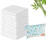 Lavien Home 12-Pack Rayon derived from Bamboo Washcloths with Multi-Purpose Clutch Bag, Ultra-Soft Absorbent Towels for Face, Body, Shower, Make-Up, Baby, and More - Cloud Touch 10"x10" (White)