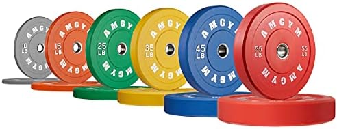 AMGYM Color Olympic Bumper Plate, Weights Plates, Bumper Weight Plate, Steel Insert, Strength Training(370lb set)
