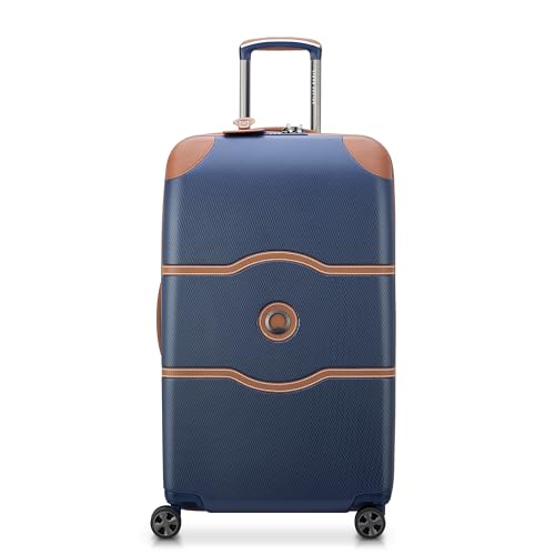 Image of DELSEY PARIS Chatelet Air 2.0 Checked Luggage Trunk 26 Inch, Hardside Polycarbonate Suitcase, Dual-Density Spinner Wheels, TSA Lock, Navy Blue