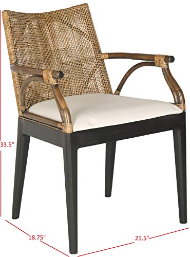 Safavieh Home Gianni Rattan Tropical Woven Arm Chair - Brown/Black for Outdoor Living, Comfortable Seating, Durable Cons